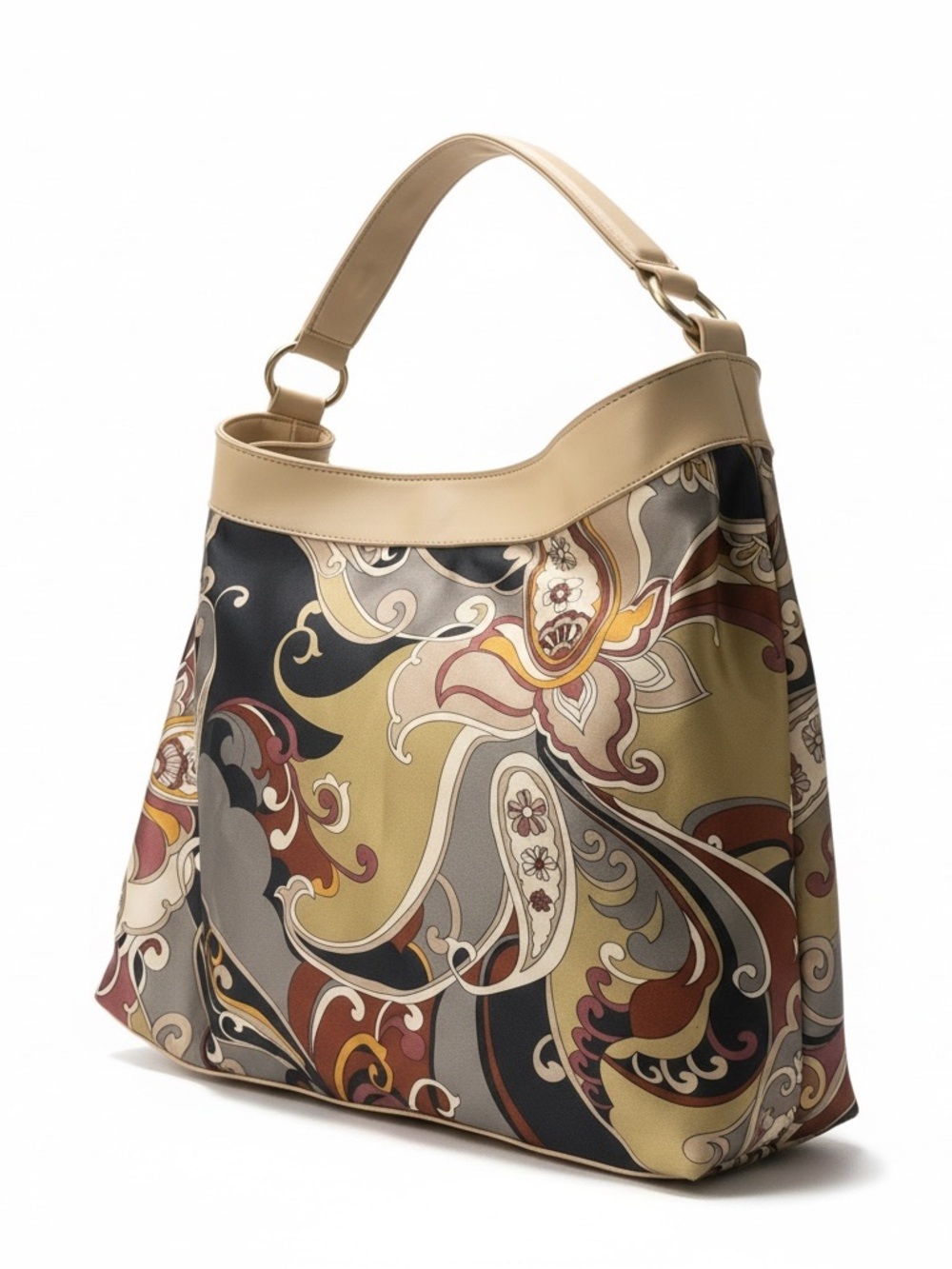 Million Wishes 99s/ Y2K Patterned Tan Multi-Color Satin Hobo Bag